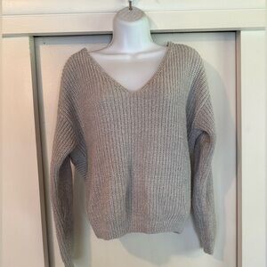 Harper Heritage V-Neck Gray Sweater with Twist Back